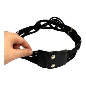 Black Faux Leather Another Line Belt Braided Snap Western Statement Goth  S/M